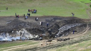 U.S. Air Force KC-135 tanker plane crash spot in northern Kyrgyzstan.