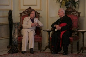 Mrs.Maguire talking to Deputy Patriarch of the Maronite Church Beshara al-Rai in Lebanon