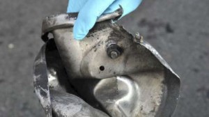 The remnants of a pressure cooker the FBI says was part of one of the bombs used during the Boston Marathon on April 15, 2013 (AFP Photo / FBI)
