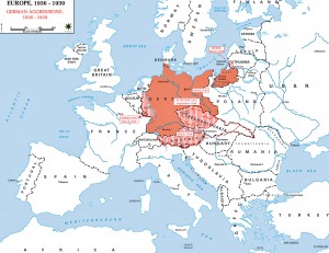 Europe and German Annexions Map 1936-1939. Source: http://www.emersonkent.com