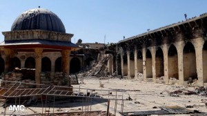 Destroyed minaret of the ancient Umayyad Mosque in Aleppo.