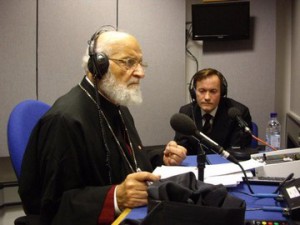 Patriarch Gregorios III of Antioch with John Pontifex (Aid to the Church in Need) for interview at BBC's Today radio programme
