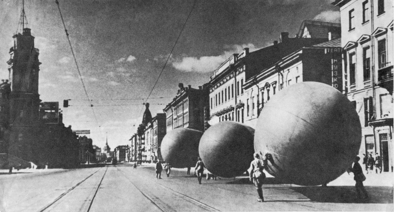 Barrage balloons on Nevsky Avenue