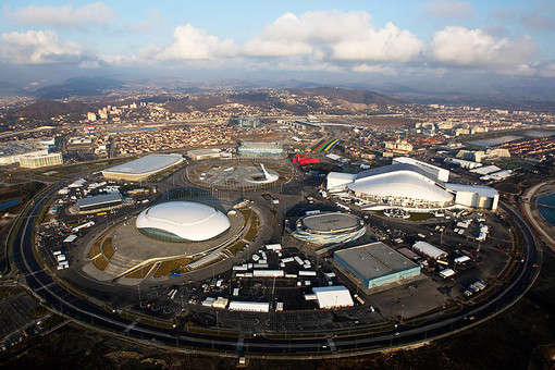 Aerial view on Sochi Olympic Park at the Coastal Cluster.