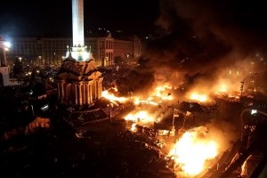 Burning Central Kiev in the new stage of "Eurointergation", February 2014.