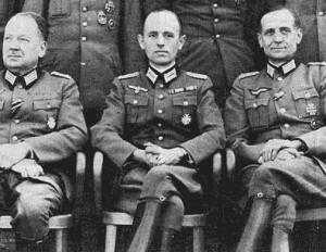 Stepan Bandera (in the centre) in Nazi uniform. OUN-B is responsible for the organized genocide of Polish civilians in Volhynia and Eastern Galicia.