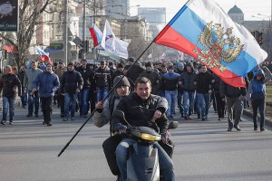 Pro-Russian demonstrators in Donetsk, Eastern Ukraine.