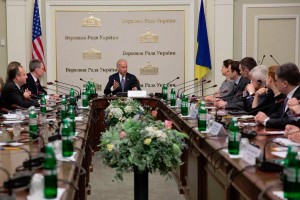 External crisis management in action: US vice-president Joe Biden chairing (!) a meeting with the Ukrainian officials in Kiev on April 22, 2014.