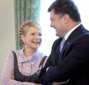 Yulia Timoshenko and Petro Poroshenko - implacable rivals in ongoing farse presidential campaign in Ukraine.