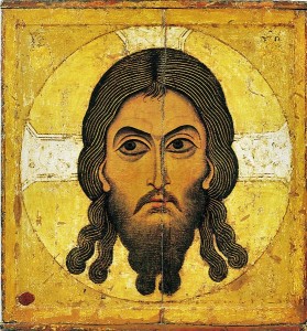 Christ Acheiropoietos. A 12th-century Novgorod icon from the Assumption Cathedral in the Moscow Kremlin.