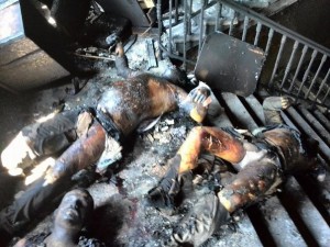 Citizens of Odessa burnt alive at the Trade Unionist hall set on fire by Ukrainian ultra-Nazis on May 2, 2014.
