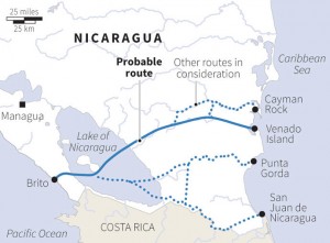 Major Chinese infrastructure project in Latin America -proposed transoceanic Nicaragua canal.
