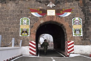The gate to 102nd Russian base in Gyumri (Armenia), which is in use by the Russian military since 1839.