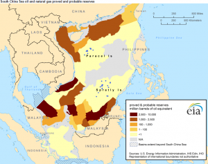 Map of South China Sea oil and natural gas proved and probable reserves
