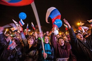 Residents of Crimea celebrating reunification with Russia, March 2014