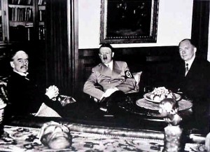 Neville Chamberlain and Edouard Daladier with Adolf Hitler Munich Conference, 1938 