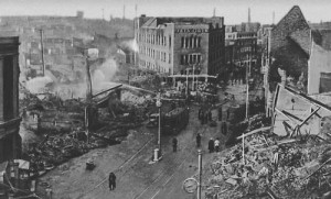 Centre of Coventry, UK after German air raid, November 1940