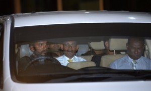  The former Maldives president Mohamed Nasheed, centre, is driven away after attending a hearing on the terrorism charges filed against him in Malé on 5 March, 2015