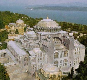 Hagia Sophia cathedral in Constantinople (537-1453 AD), visual reconstruction.