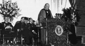 British then ex-PM W.Churchill delivering his famous "iron curtain" speech in Fulton, March 5, 1946