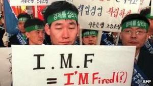 A protestor in South Korea during the 1997 crisis