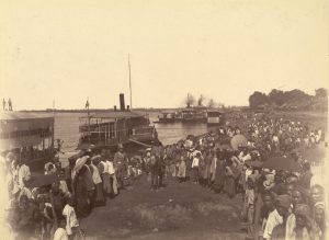 Arrival of British forces in Mandalay on 28 November 1885 at the end of the Third Anglo-Burmese War.