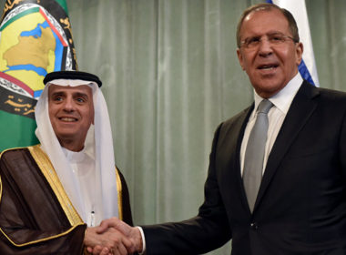 Russian FM Sergey Lavrov greeting his Saudi counterpart in Moscow, June 2016