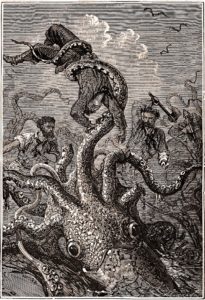 The Kraken, an illustration from the original 1870 edition of Twenty Thousand Leagues Under the Sea by Jules Verne
