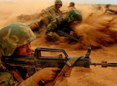 Chinese army in a desert