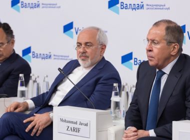 The top diplomats Nabil FAHMY (Egypt), Mohammad Javad ZARIF (Iran) and Sergey LAVROV (Russia) at the Middle East conference of Valdai Discussion Club, Moscow, Feb 2018