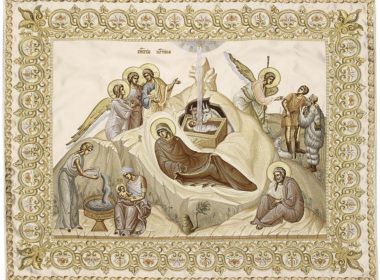 The icon of Christmas, embroidered by the sisters of Alexander Nevsky Novotikhvin monastery in Ekaterinburg