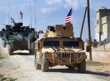 U.S. forces patrolling on the outskirts of the Syrian town of Manbij, in Aleppo province
