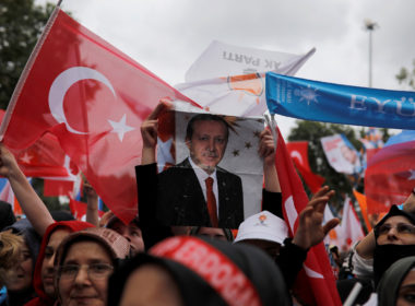 Supporters of Turkish President Tayyip Erdogan attend his election rally in Istanbul