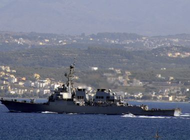 Guided-missile destroyer USS McFaul (DDG 74) as it transits Souda Harbor headed to the Republic of Georgia