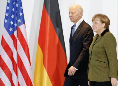 German Chancellor Merkel and U.S. Vice President Biden arrive to make statement to media in Berlin